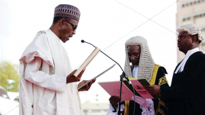 President Muhammadu Buhari taking his oath of office in Abuja.