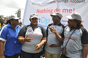 From left, Mrs Ophelia Alex-Iwuanyanwu, Head ,Benefit Payments and Client Services PALPENSIONS.;Miss Susan Oranya, Executive Secretary PENOP PENSION FUND OPERATORS ASSOCIATIONOF NIGERIA;Mr Usman Suleiman MD –FUG PESIONS  and Mrs Idu Okwuosa, Compliance Officers,Stanbic IBTC PENSION, .during the 2015 workers day Celebration in lagos held at Onikan Stadium,Lagos