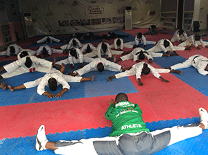 Taekwondists in training