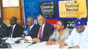 L-R: Producer of the musical, Jesus Christ Super Star, Uche Nwokedi (SAN); Chairman, MUSON Festival Planning Committee, Kitoyi Ibare-Akinsan; Vice Chairman of MUSON, Louis Mbanefo (SAN); MUSON Board member, Mrs. Francesca Emanuel and MUSON Board member, Femi Adeniyi-Williams. 