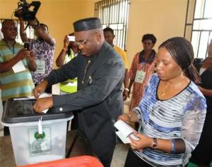 Udom Emmanuel casting his vote