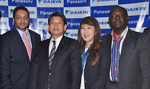 From left: John Woma (media consultant); Abbas; Ryoji; and Kunga Miyuki; at the event in Lagos.