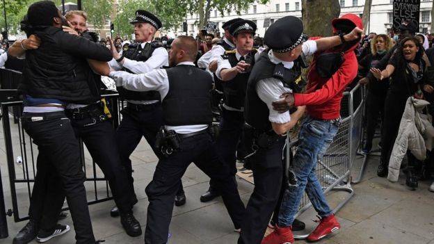 Aerial shot of protesters in Westminster