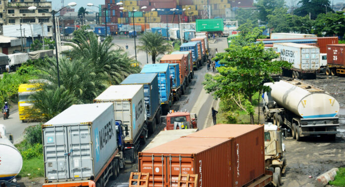 Trucks line up to accesss the ports ( Photo - Premium Times Nigeria)