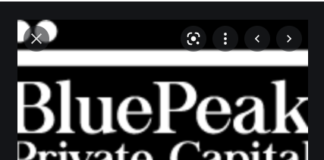 Blue-Peak logo advertises the company