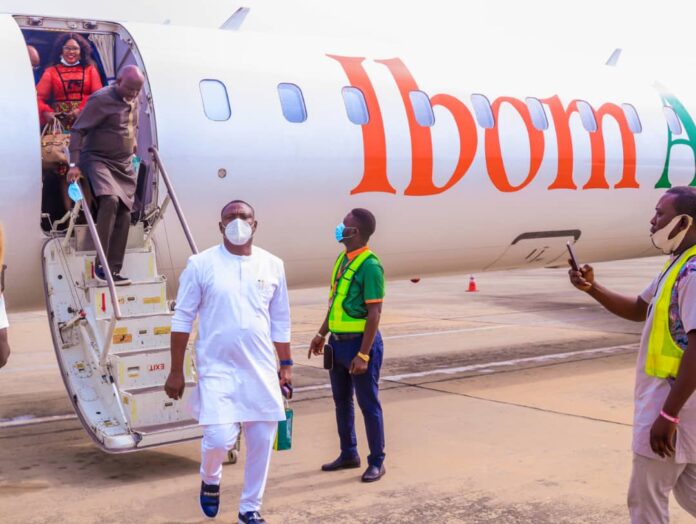 Diri lauds Ibom Air as inaugural flight lands Bayelsa Airport