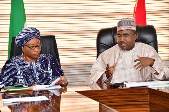 Governors-Wives. Marwa -R-explaining-some-points-to-NGWF-Chair-Erelu-Fayemi-during-the-visit