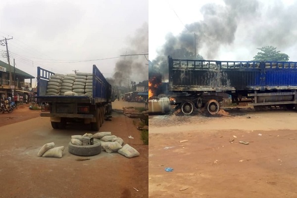 Sit-at-home enforcers burn cement truck in Enugu