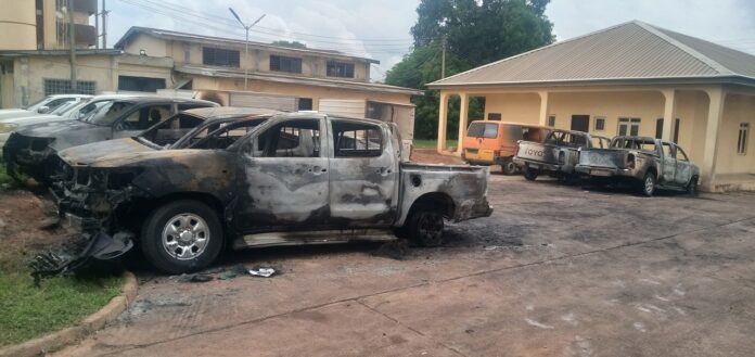 Hoodlums-raze. Burnt-Enugu-INEC-Office