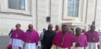Peter Obi with some Nigerian Bishops for red hat reception of Peter Okpaleke