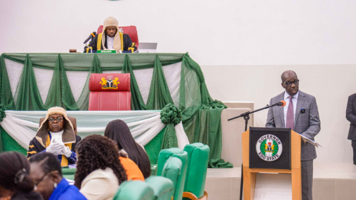 Godwin Obaseki presenting 2023 budget at Edo Assembly