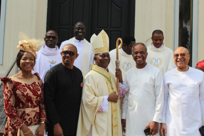 Archbishop Alfred Martins, Peter Obi, Pat Utomi at New Year Day mass