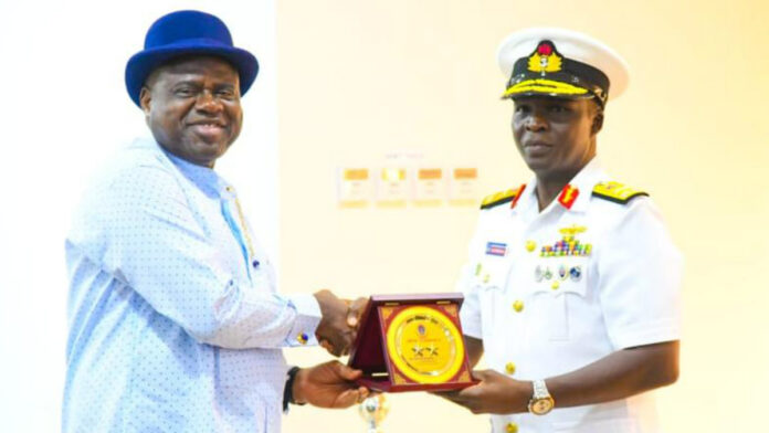 Bayelsa Gov Douye Diri and Rear Admiral Saheed Akinwande of the Nigerian Navy
