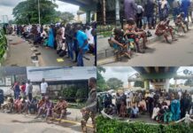Protesting Oyo workers observe Jumat at Government House gate