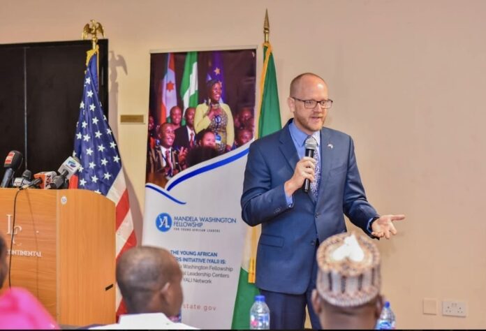 U.S. Consul General Will Stevens delivering remarks during the reunion conference in Lagos