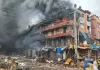 Shops-razed. Fire-incident