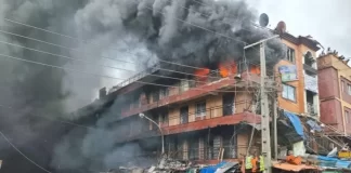 Shops-razed. Fire-incident