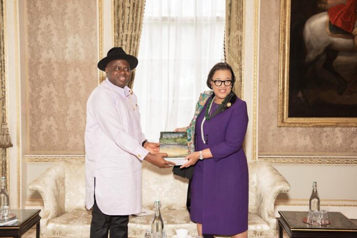 Bayelsa State Governor Douye Diri and Secretary-General of the Commonwealth, Baroness Patricia Scotland, during the visit