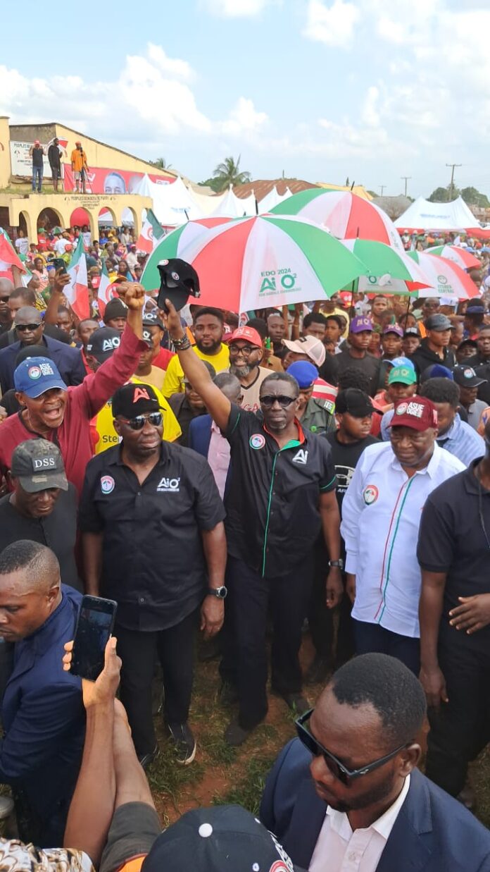 Godwin Obaseki on campaign train with Asue Ighodalo