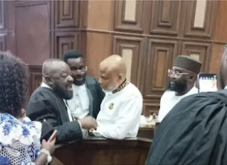 BREAKING: Drama in court as Nnamdi Kanu forces Justice Binta Nyako to hands off case