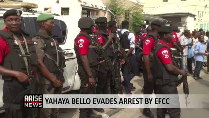 BREAKING: Drama as EFCC invades Abuja lodge of Kogi govt to arrest Yahaya Bello after letting him go from their office